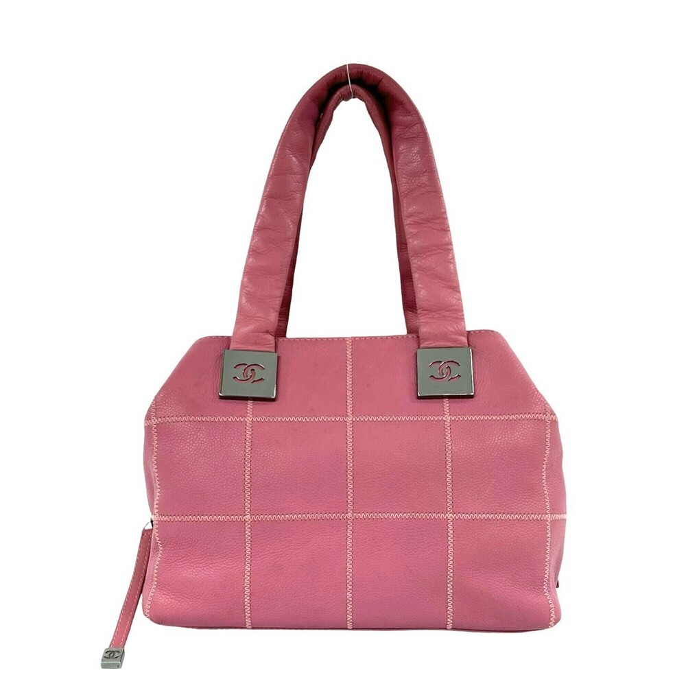 CHANEL Chocolate Bar Coco Mark Caviar Leather Handbag Mini Boston Bag Pink 46193